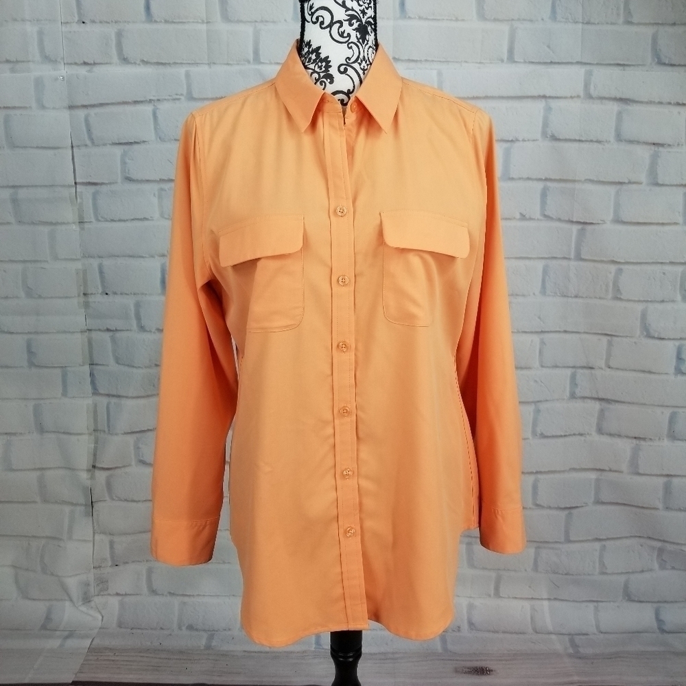 Chicos button front long sleeve shirt pockets sz 1